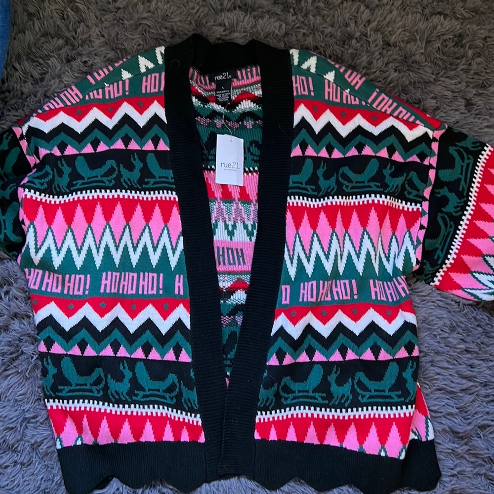 Rue21 Green Pink Red Holiday Cardigan Sweater